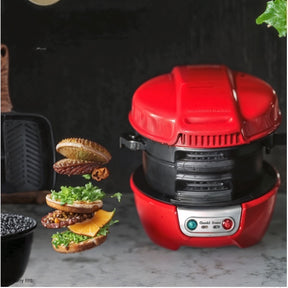 Electric Burger & Sandwich Maker – 3-in-1 Grill, Toaster & Panini Press (600W, Nonstick, Red)