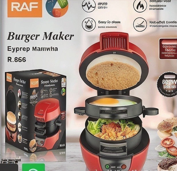 Electric Burger & Sandwich Maker – 3-in-1 Grill, Toaster & Panini Press (600W, Nonstick, Red)